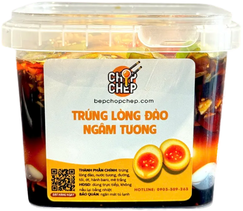 Hũ trứng lòng đào ngâm tương Chóp Chép